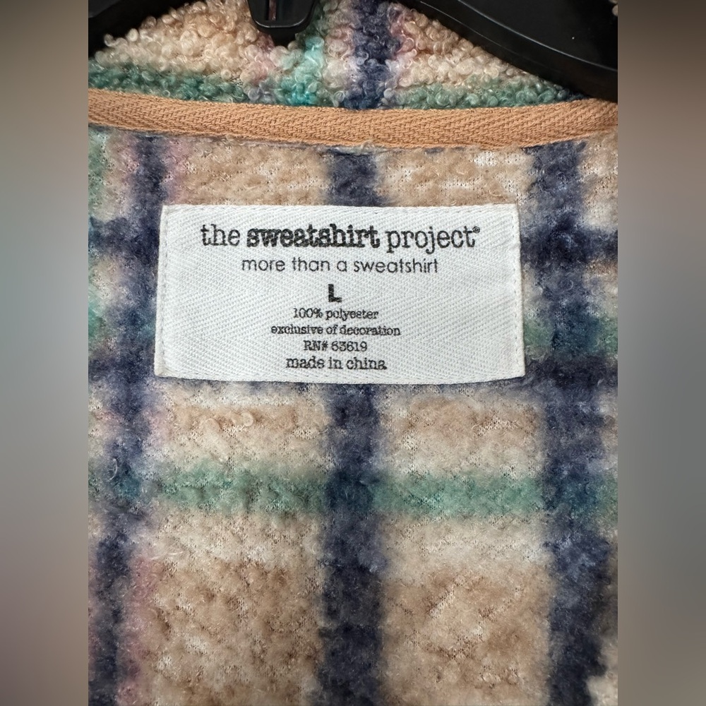 Sweatshirt Project Plaid Teddy Jacket in Tan and Blue women’s large - Picture 3 of 3